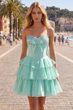 Mint A-lijn sweetheart korset Chiffon Homecoming jurk met laagjes