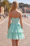 Mint A-lijn sweetheart korset Chiffon Homecoming jurk met laagjes