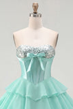 Mint A-lijn sweetheart korset Chiffon Homecoming jurk met laagjes