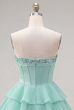 Mint A-lijn sweetheart korset Chiffon Homecoming jurk met laagjes
