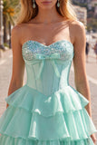 Mint A-lijn sweetheart korset Chiffon Homecoming jurk met laagjes
