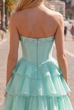 Mint A-lijn sweetheart korset Chiffon Homecoming jurk met laagjes