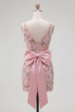 Roze V-hals bodycon bloemenjurk homecoming met split