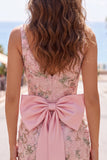 Roze V-hals bodycon bloemenjurk homecoming met split