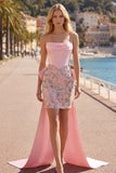 Roze Bodycon Bloemen strapless korset Homecoming Jurk met strik