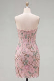 Roze Bodycon Sweetheart Bloemenkorset Homecoming Jurk met kralen