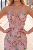 Roze Bodycon Sweetheart Bloemenkorset Homecoming Jurk met kralen