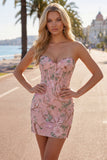 Roze Bodycon Sweetheart Bloemenkorset Homecoming Jurk met kralen