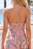 Roze Bodycon Sweetheart Bloemenkorset Homecoming Jurk met kralen