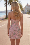 Roze Bodycon Sweetheart Bloemenkorset Homecoming Jurk met kralen