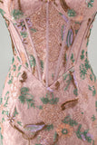 Roze Bodycon Sweetheart Bloemenkorset Homecoming Jurk met kralen