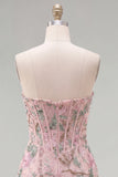 Roze Bodycon Sweetheart Bloemenkorset Homecoming Jurk met kralen