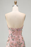 Roze Bodycon Sweetheart Bloemenkorset Homecoming Jurk met kralen