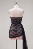 Zwarte strapless bodycon met gerimpelde kralenjurk met homecoming jurk en sjerp