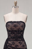 Zwarte strapless bodycon met gerimpelde kralenjurk met homecoming jurk en sjerp