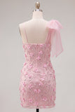 Roze 3D bloemenjurk met één schouder strik bodycon homecoming jurk