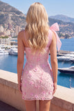 Roze 3D bloemenjurk met één schouder strik bodycon homecoming jurk