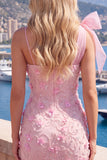 Roze 3D bloemenjurk met één schouder strik bodycon homecoming jurk