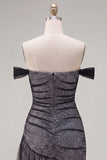 Off-the-shoulder zwarte tule bodycon asymmetrische homecomingjurk met ruches