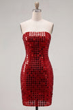 Glinsterende gouden strapless pailletten bodycon homecomingjurk