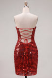 Glinsterende gouden strapless pailletten bodycon homecomingjurk