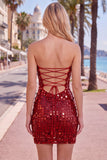 Glinsterende gouden strapless pailletten bodycon homecomingjurk