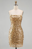 Glinsterende gouden strapless pailletten bodycon homecomingjurk