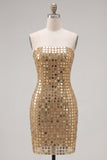 Glinsterende gouden strapless pailletten bodycon homecomingjurk