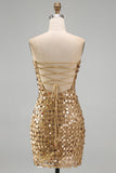 Glinsterende gouden strapless pailletten bodycon homecomingjurk