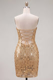 Glinsterende gouden strapless pailletten bodycon homecomingjurk