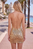 Glinsterende gouden strapless pailletten bodycon homecomingjurk