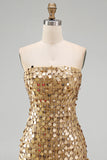 Glinsterende gouden strapless pailletten bodycon homecomingjurk