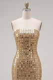 Glinsterende gouden strapless pailletten bodycon homecomingjurk