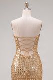 Glinsterende gouden strapless pailletten bodycon homecomingjurk