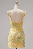 Gele, gebloemde pailletten geborduurde sweetheart bodycon homecomingjurk