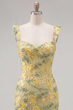 Gele, gebloemde pailletten geborduurde sweetheart bodycon homecomingjurk