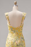 Gele, gebloemde pailletten geborduurde sweetheart bodycon homecomingjurk