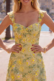 Gele, gebloemde pailletten geborduurde sweetheart bodycon homecomingjurk
