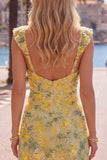Gele, gebloemde pailletten geborduurde sweetheart bodycon homecomingjurk