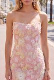 Roze strapless bloemen korte bodycon homecomingjurk met kralen