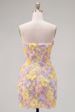 Roze strapless bloemen korte bodycon homecomingjurk met kralen