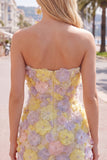 Roze strapless bloemen korte bodycon homecomingjurk met kralen