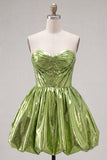 Metallic groene A-lijn sweetheart korset met gerimpelde homecomingjurk