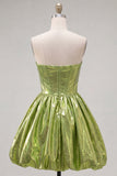 Metallic groene A-lijn sweetheart korset met gerimpelde homecomingjurk