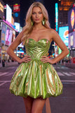 Metallic groene A-lijn sweetheart korset met gerimpelde homecomingjurk