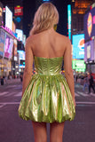 Metallic groene A-lijn sweetheart korset met gerimpelde homecomingjurk