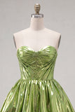 Metallic groene A-lijn sweetheart korset met gerimpelde homecomingjurk