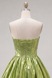 Metallic groene A-lijn sweetheart korset met gerimpelde homecomingjurk