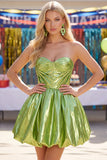 Metallic groene A-lijn sweetheart korset met gerimpelde homecomingjurk