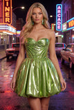 Metallic groene A-lijn sweetheart korset met gerimpelde homecomingjurk